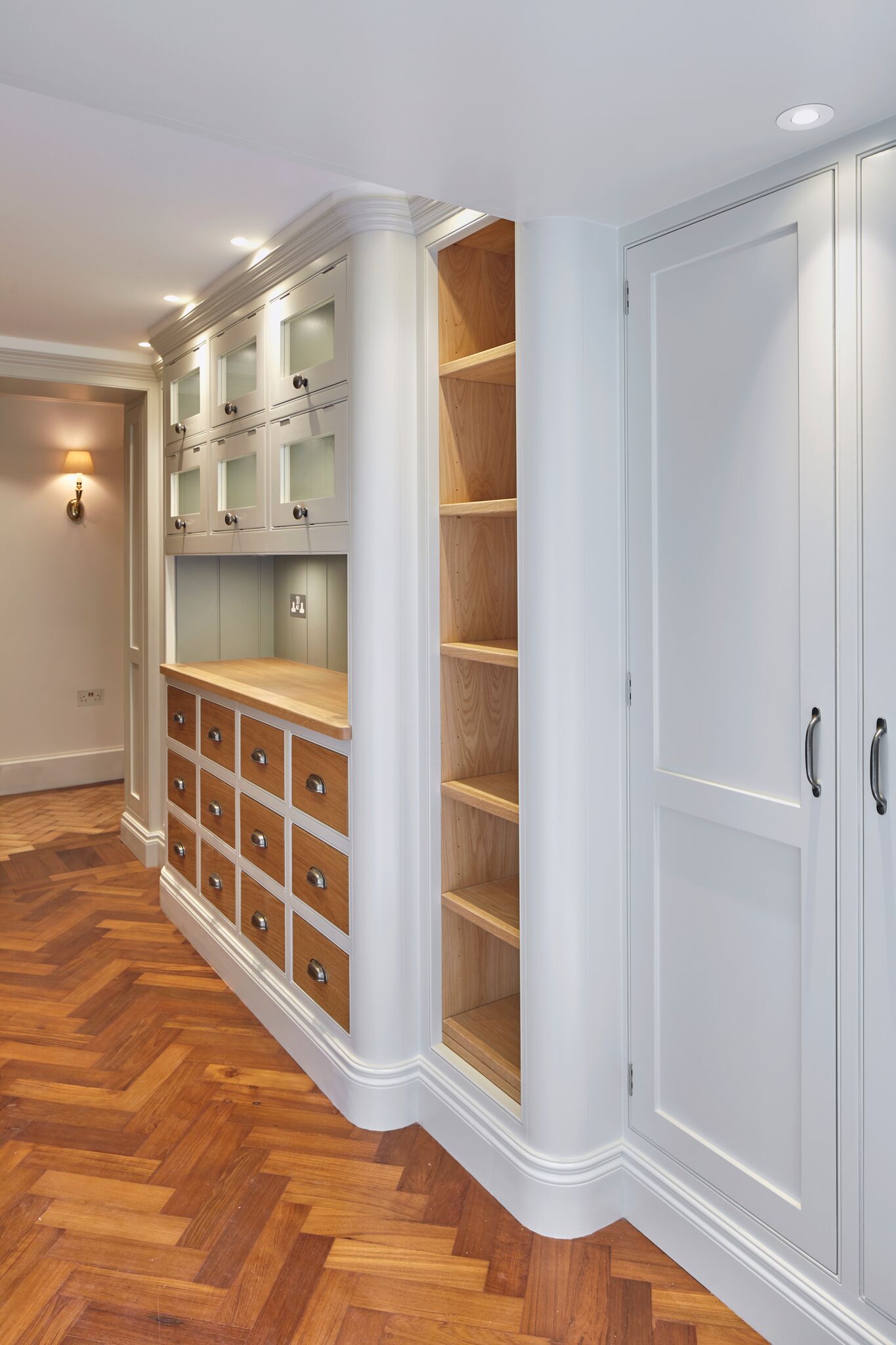Floor to ceiling apothecary cabinet style storage unit bespoke furniture design Oxfordshire