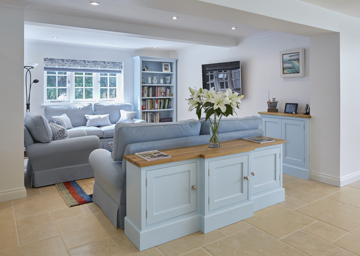 Handmade living room cabinet matching the kitchen design in Oxfordshire